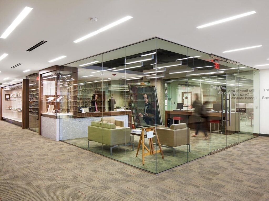 The completed entrance to the The Booth Family Center for Special Collections. https://library.georgetown.edu/special-collections/renovation/photos/post-construction